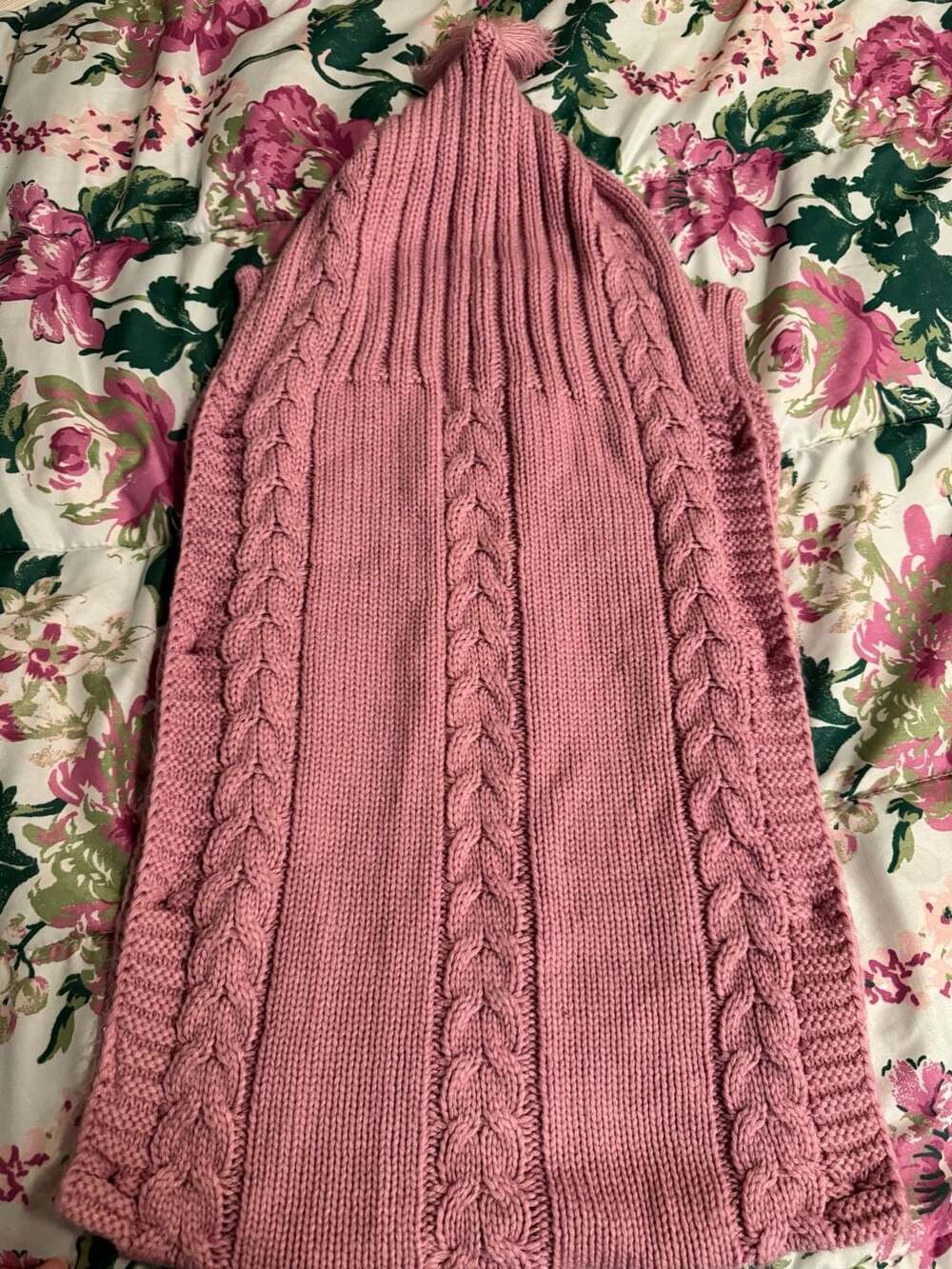 Pink Cable Knit Hooded Baby Swaddle Sleeping Bag with Tassel and Buttons - Picture 2 of 2